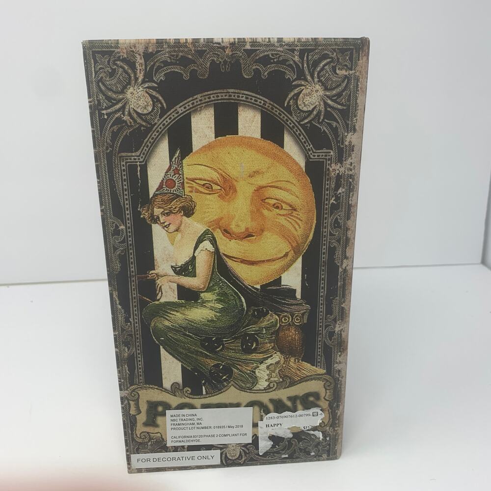 NWOT Halloween POTIONS spell book spellbook wood tabletop decor vintage graphics - Picture 5 of 9